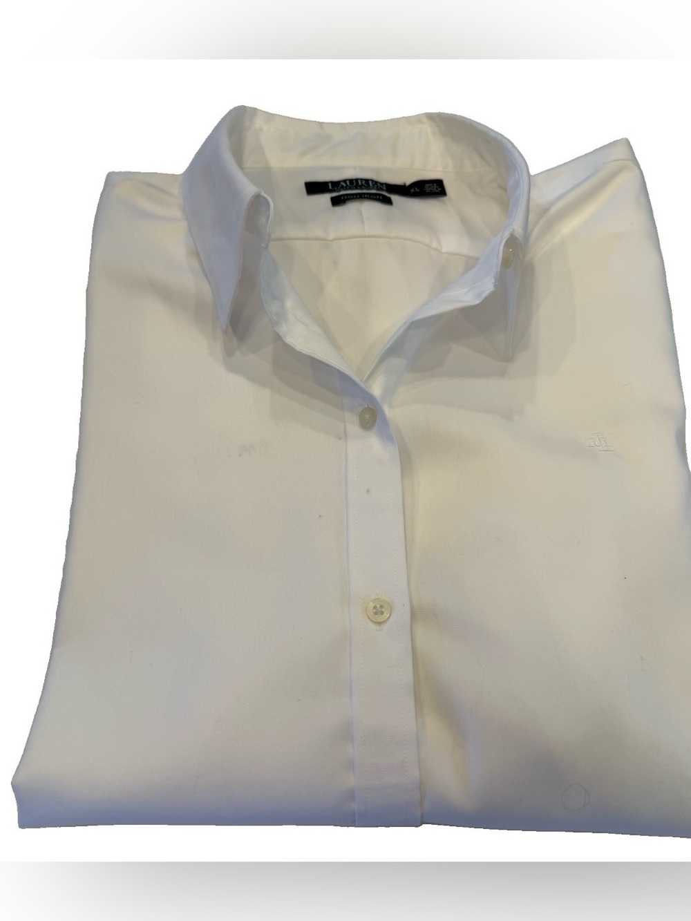 Ralph Lauren Women’s White Bottom Down Shirt Embroidered Monogram Sz XL EUC